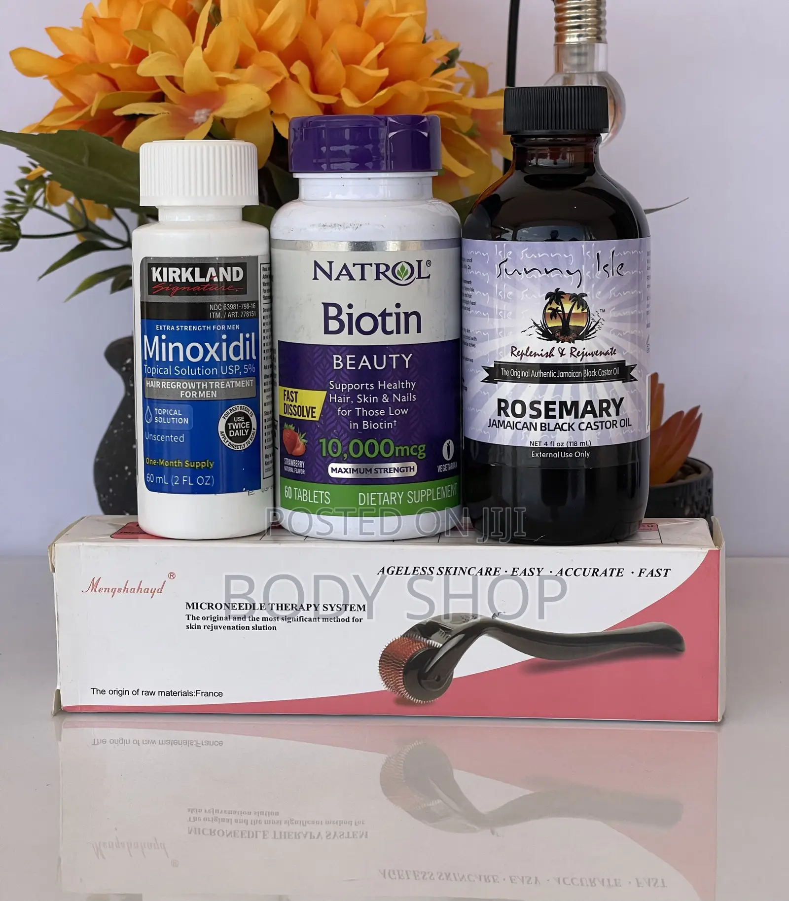 Rosemary Oil + Natrol Biotin + Derma Roller + Kirkland Minox