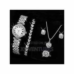 5PCS Watch Ring Necklace Earrings Bracelet Set