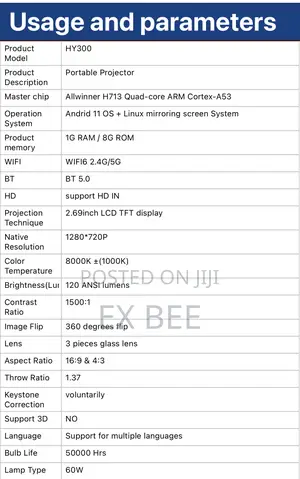 HY300 Portable Smart Projector for Home/Office