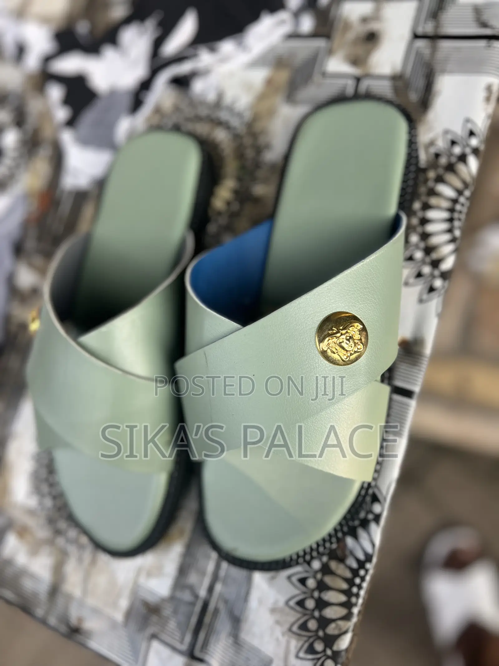 Light Green Leather Slippers