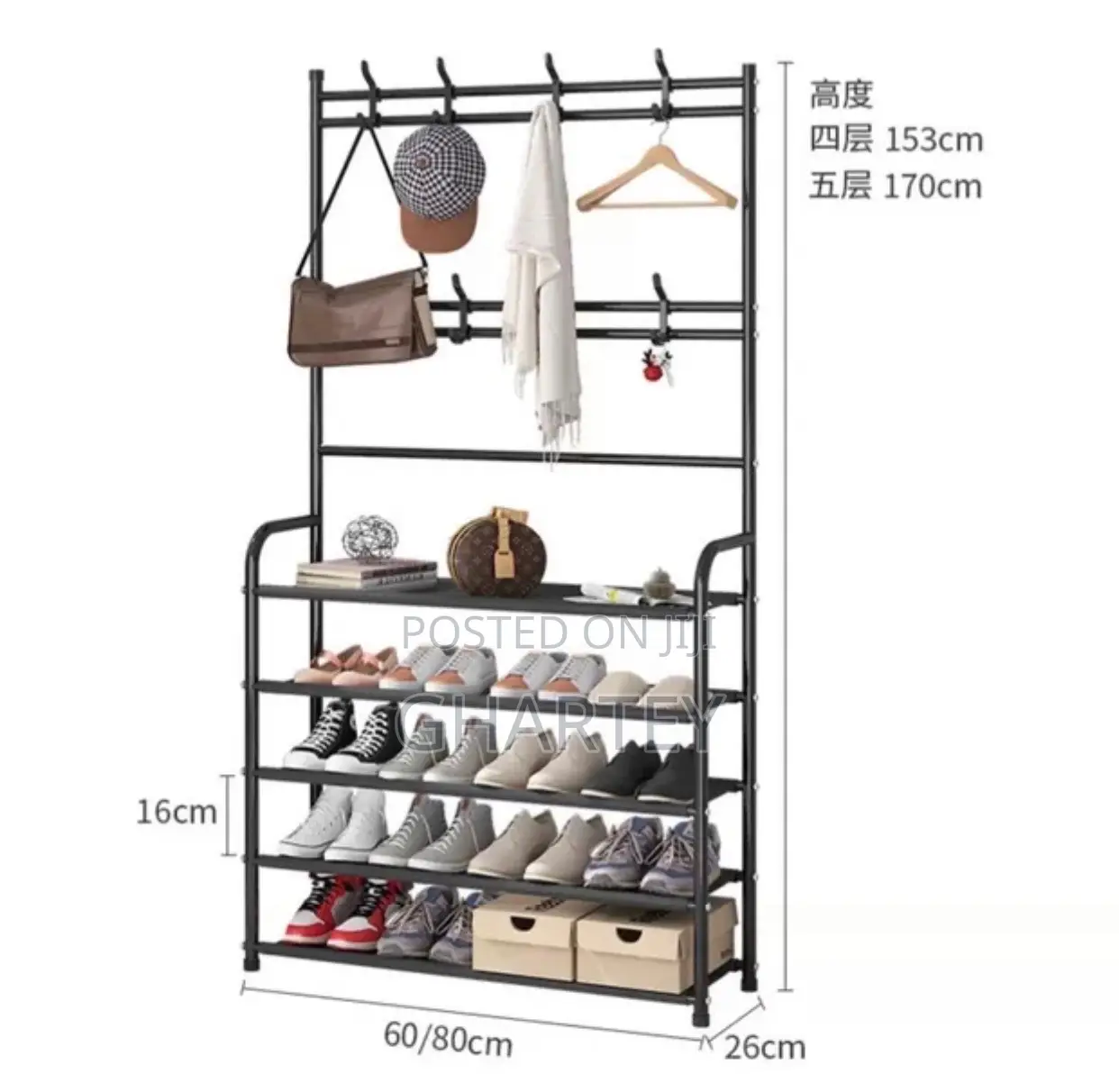 Foldable Multifunctional Hat, Coat Shoe Rack Black