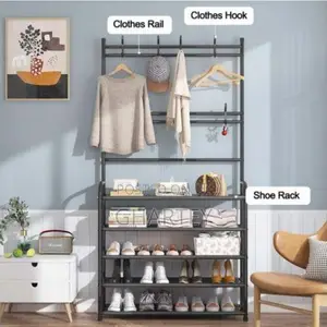 Foldable Multifunctional Hat, Coat Shoe Rack Black