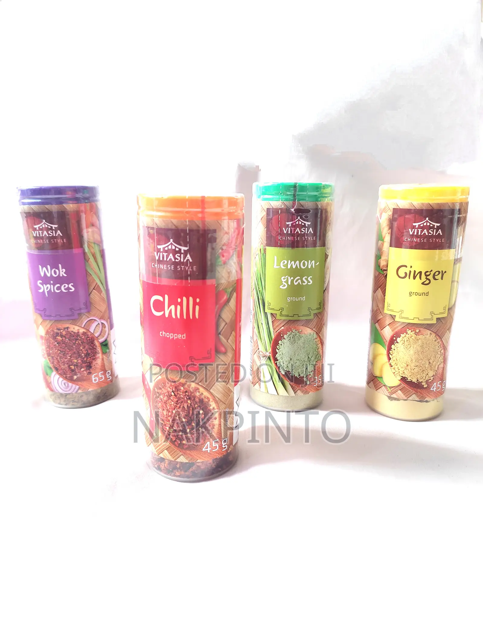 Lemon Grass Spice. Ginger Ground. Chili Pepper Flakes. Wok