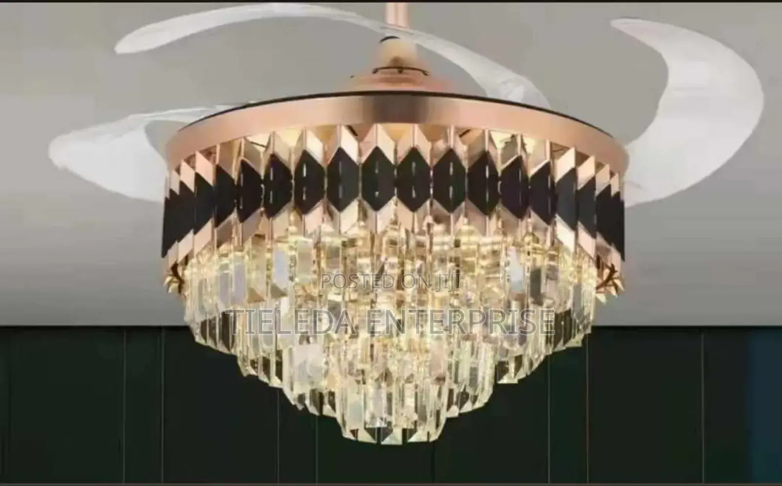 Black and Gold Chandelier With Fan