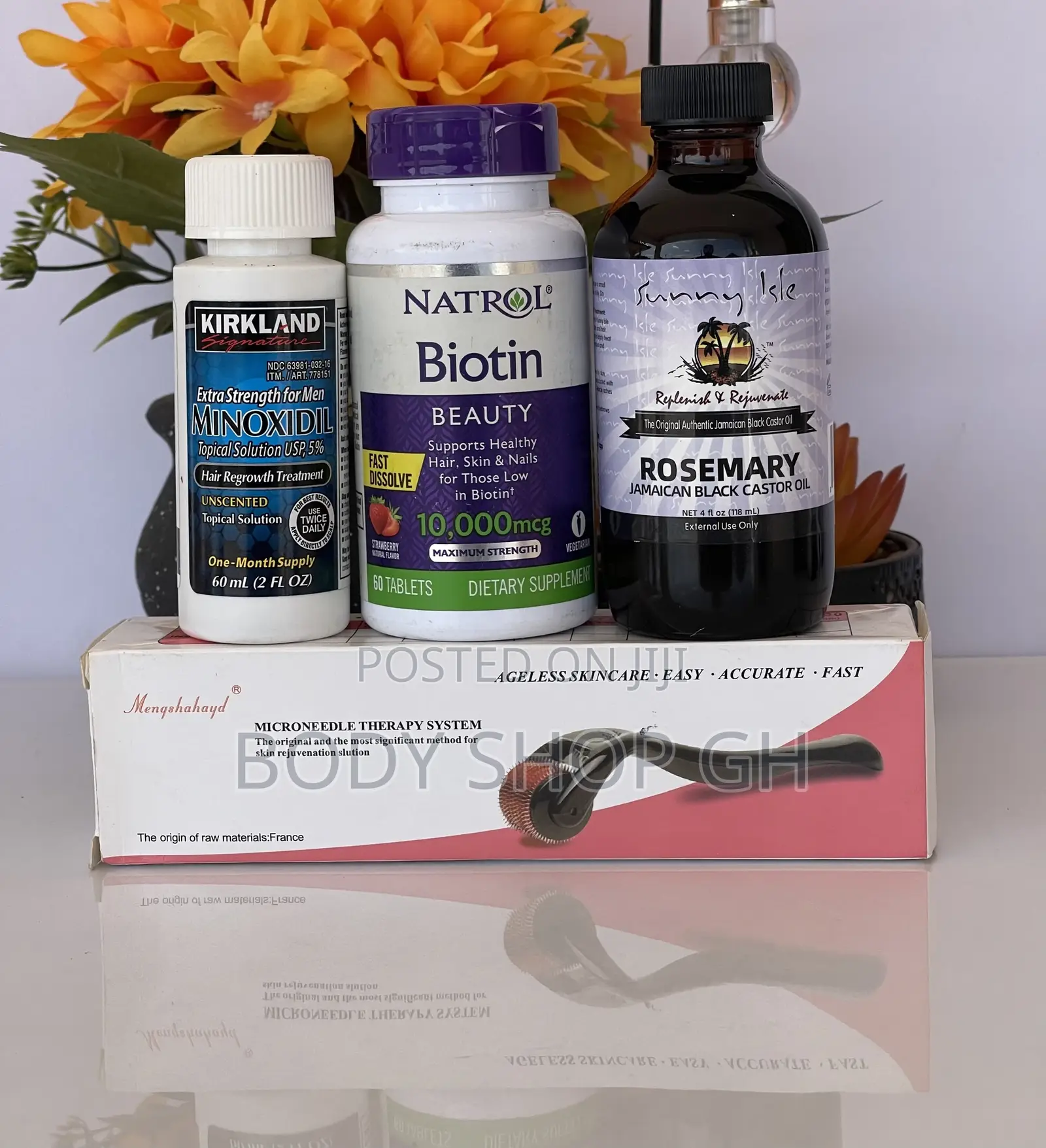 Kirkland Minoxidil + Natrol Biotin +Rosemary Oil +Derma Roll