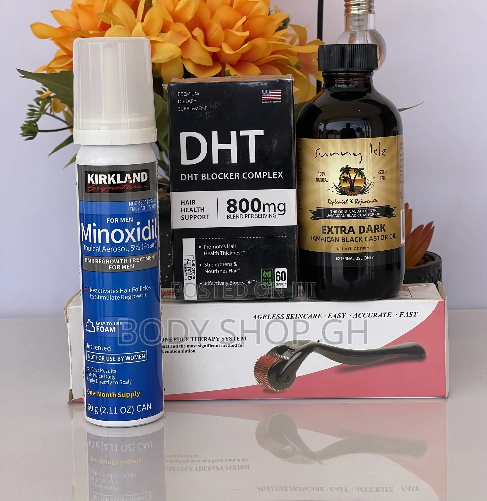 Kirkland Minoxidil Foam + DHT Blocker + Castor Oil + Roller