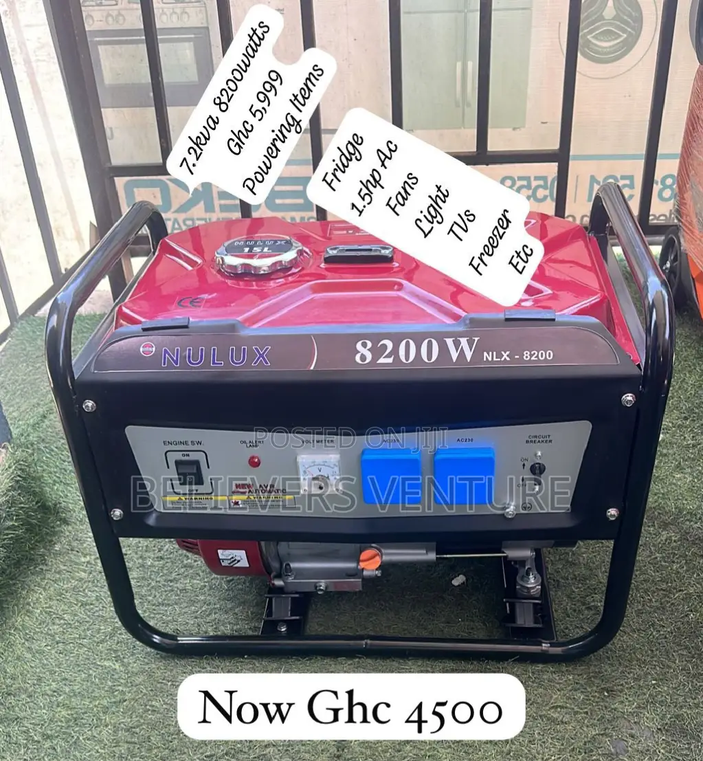 Nulux Generator 7.2kw 8200W Pull Start Silent Petrol Geneset