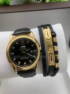 Rolex Men's Leather Wristwatch With Bracelet