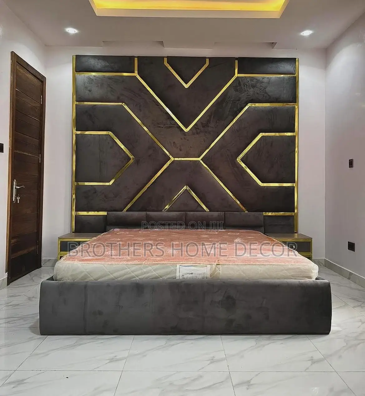 Luxurious Queen Size Bedframe With Mattress and Side Cabinet