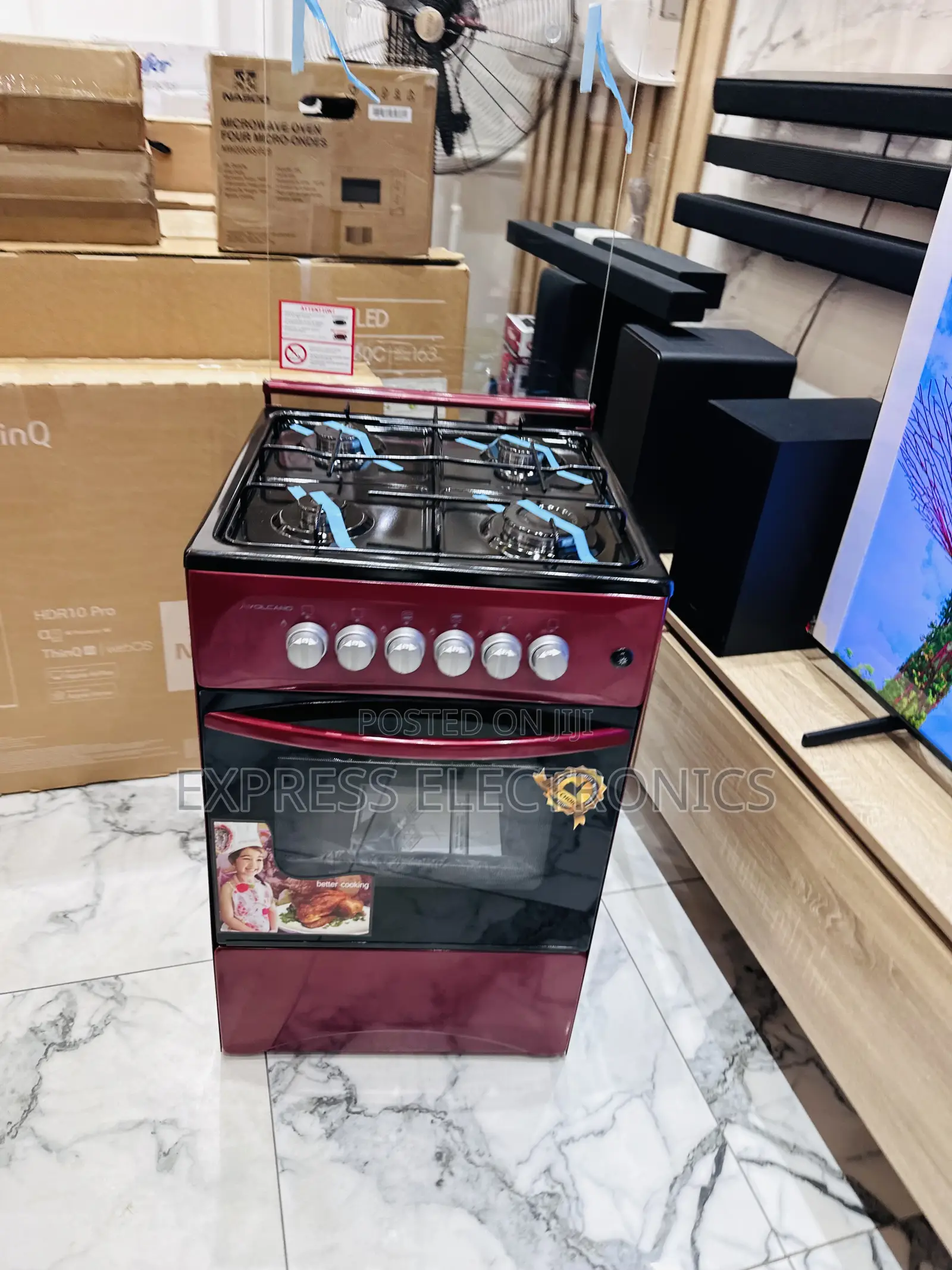 Red Color Gas Oven 50/50 4burner Volcano Zealous