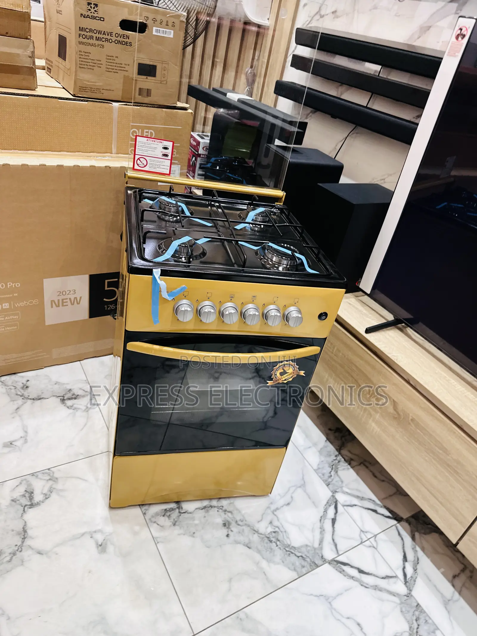 Golden Color Gas Cooker Oven 4burner 50/50 Stove.