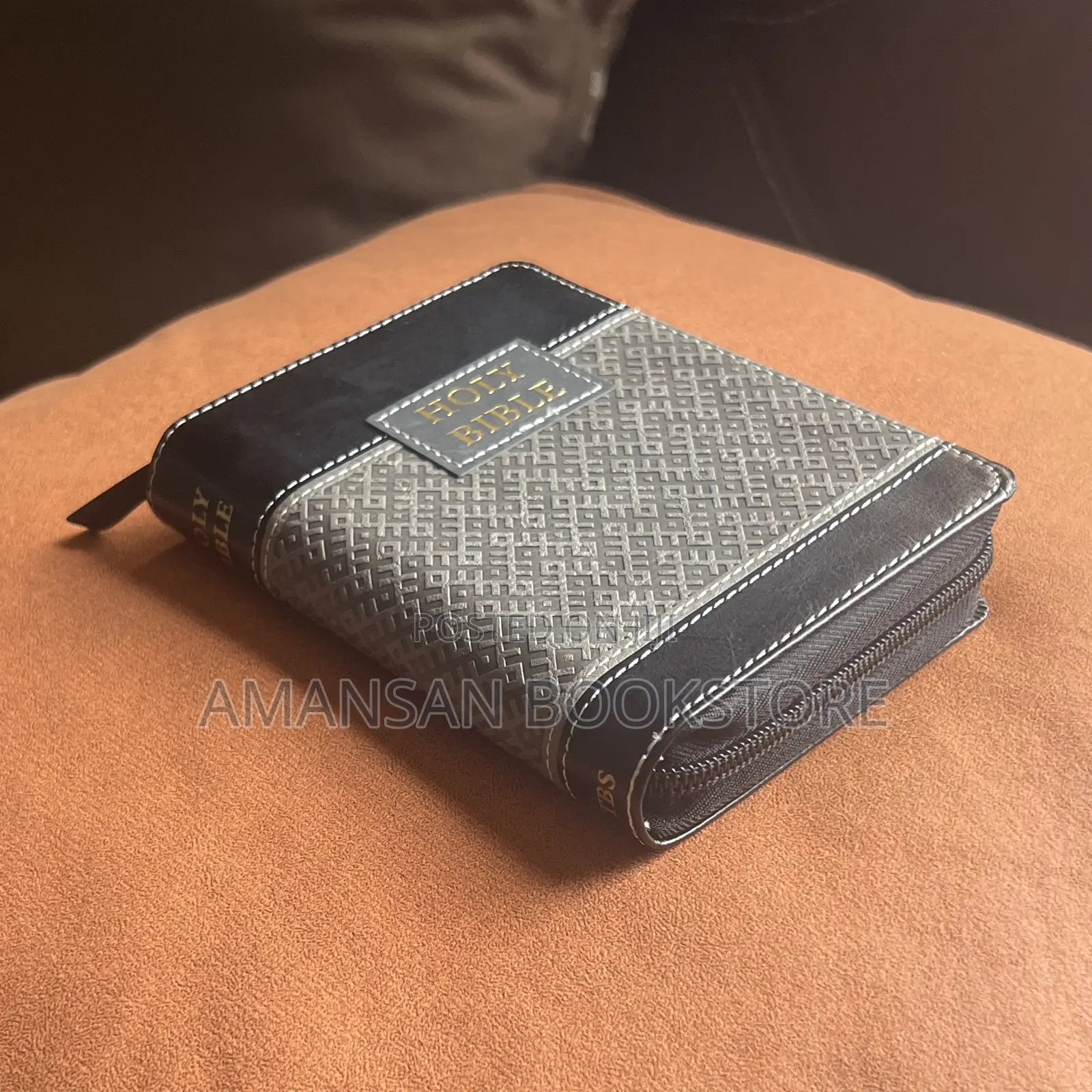 Pocket Size KJV Bible With Leather Jacket (Black Gray)