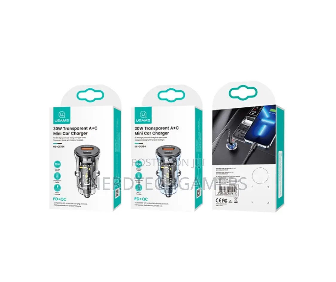 USAMS US-CC164 30W Transparent Dual Port Mini Car Charger