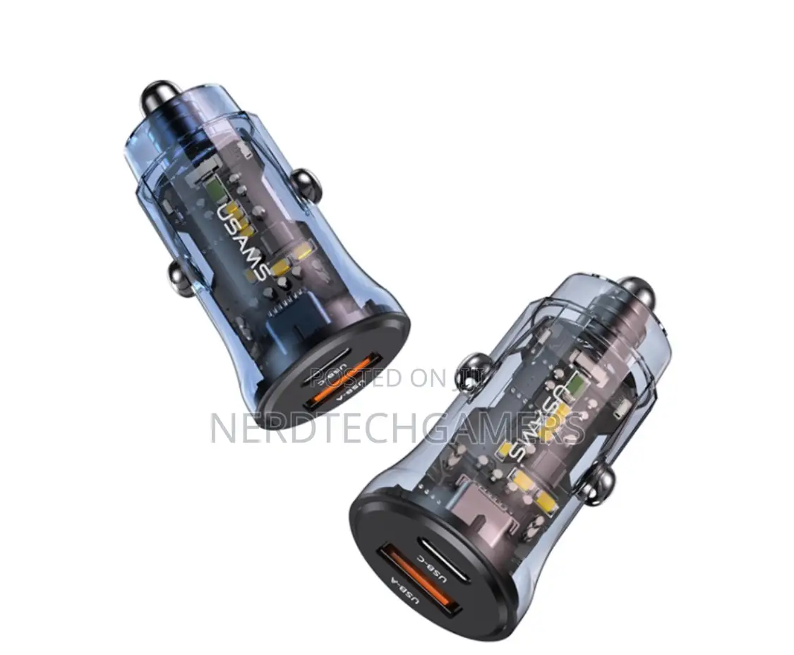 USAMS US-CC164 30W Transparent Dual Port Mini Car Charger