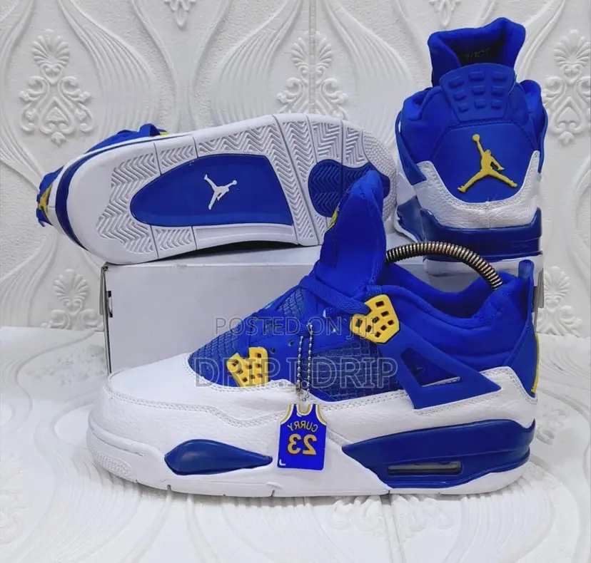 Air Jordan 4 Rethro Blue and White With Touches of Yellow