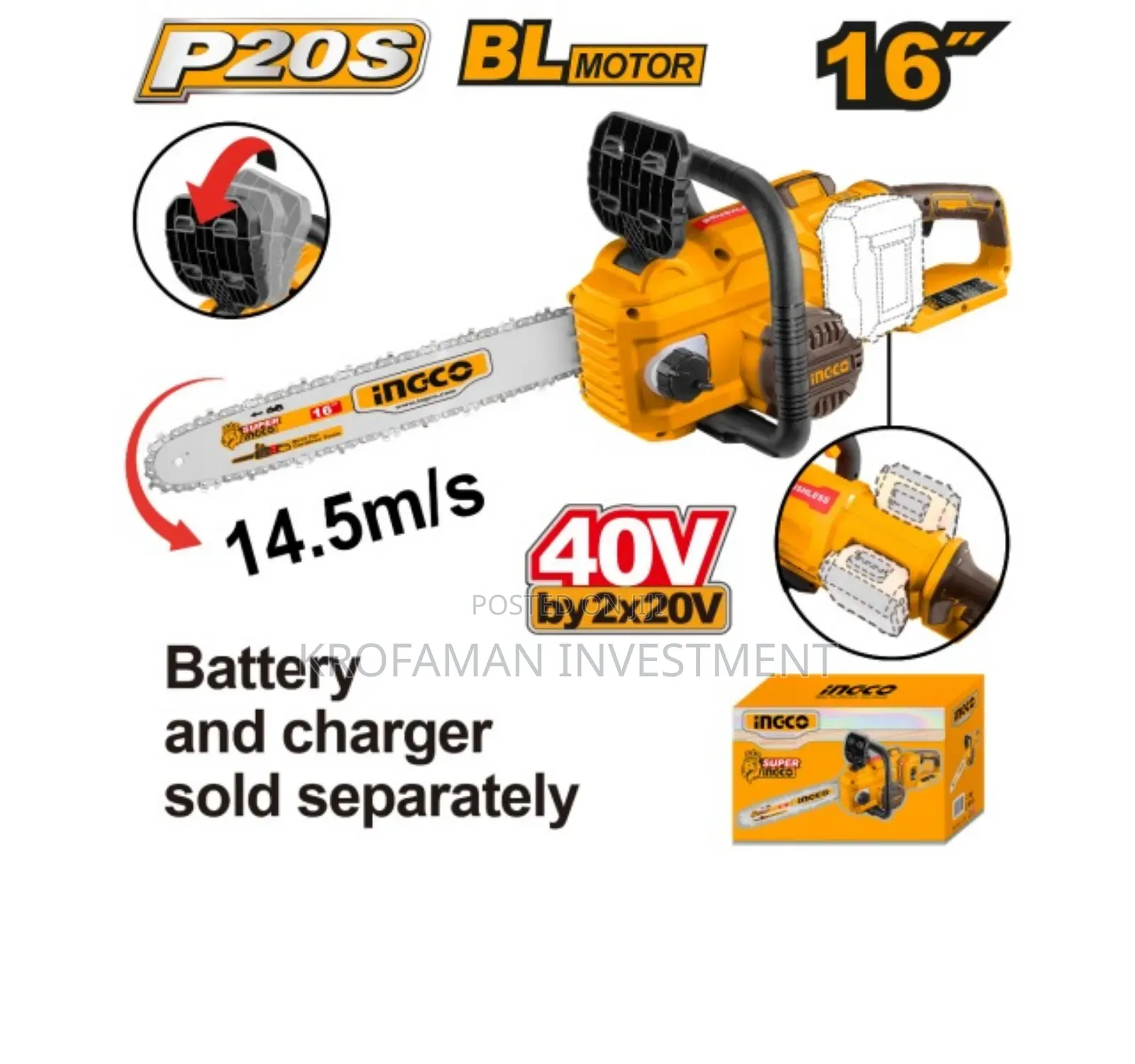 Ingco CGSLI20128 Lithium-Ion Chain Saw