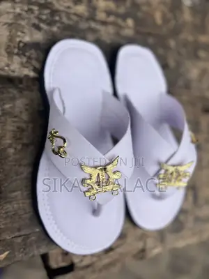 Royal White With Polish Gold Ornament Slippers