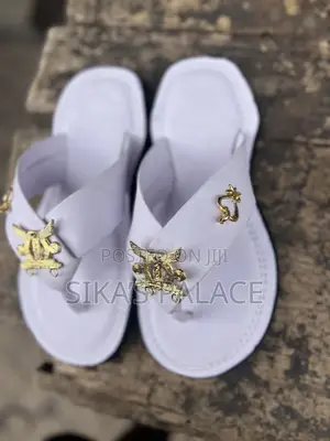 Royal White With Polish Gold Ornament Slippers