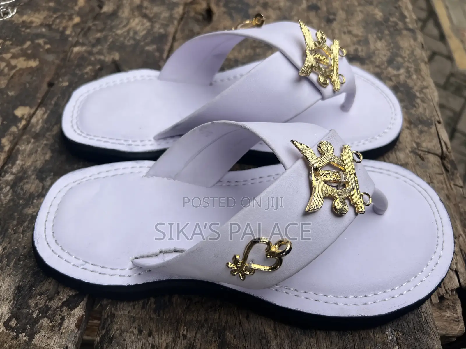 Royal White With Polish Gold Ornament Slippers