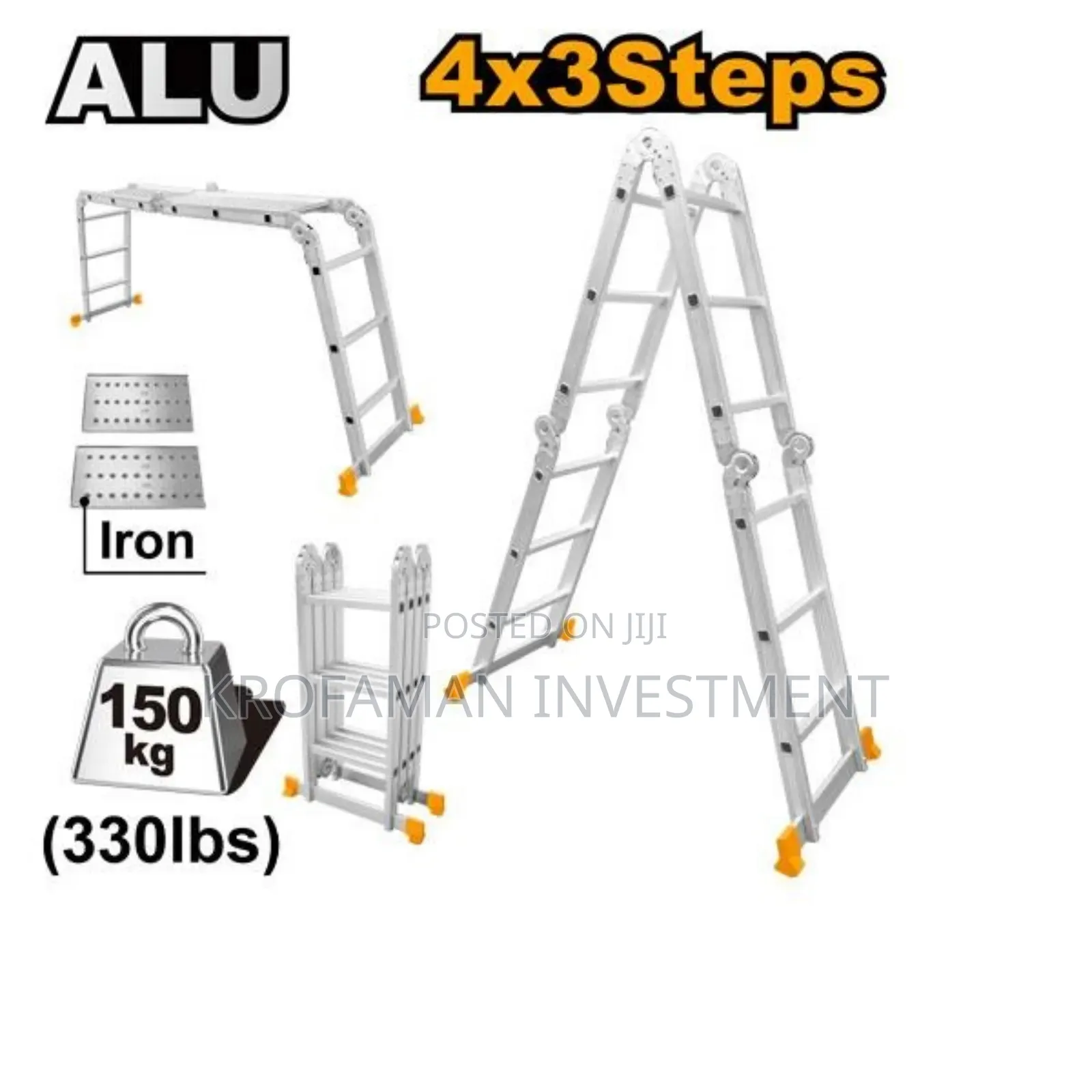 Ingco HLAD04431 Aluminum Multi-Purpose Folding Ladder