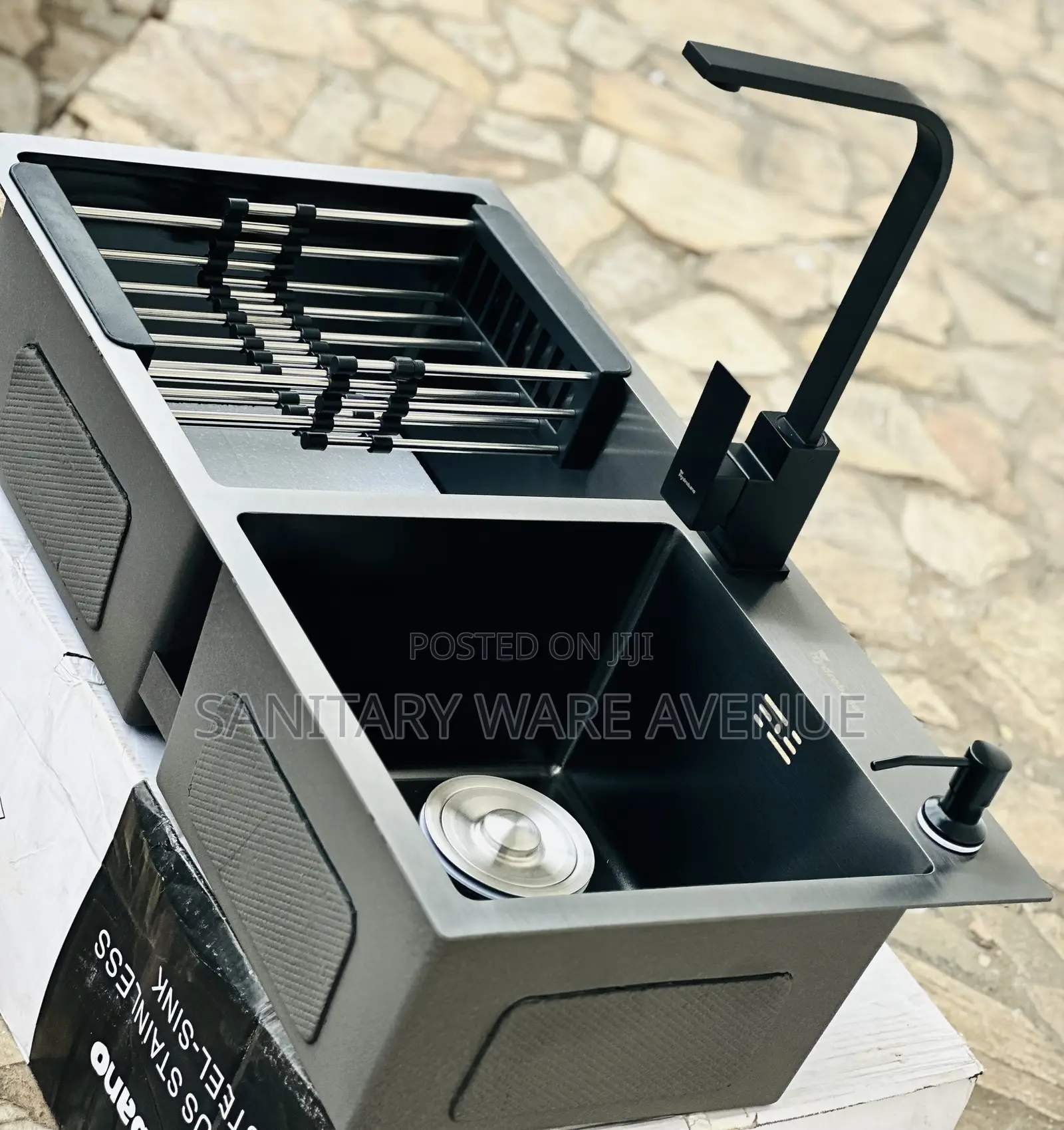 Complete Kitchen Sink - Black Sink With Swivel Faucet