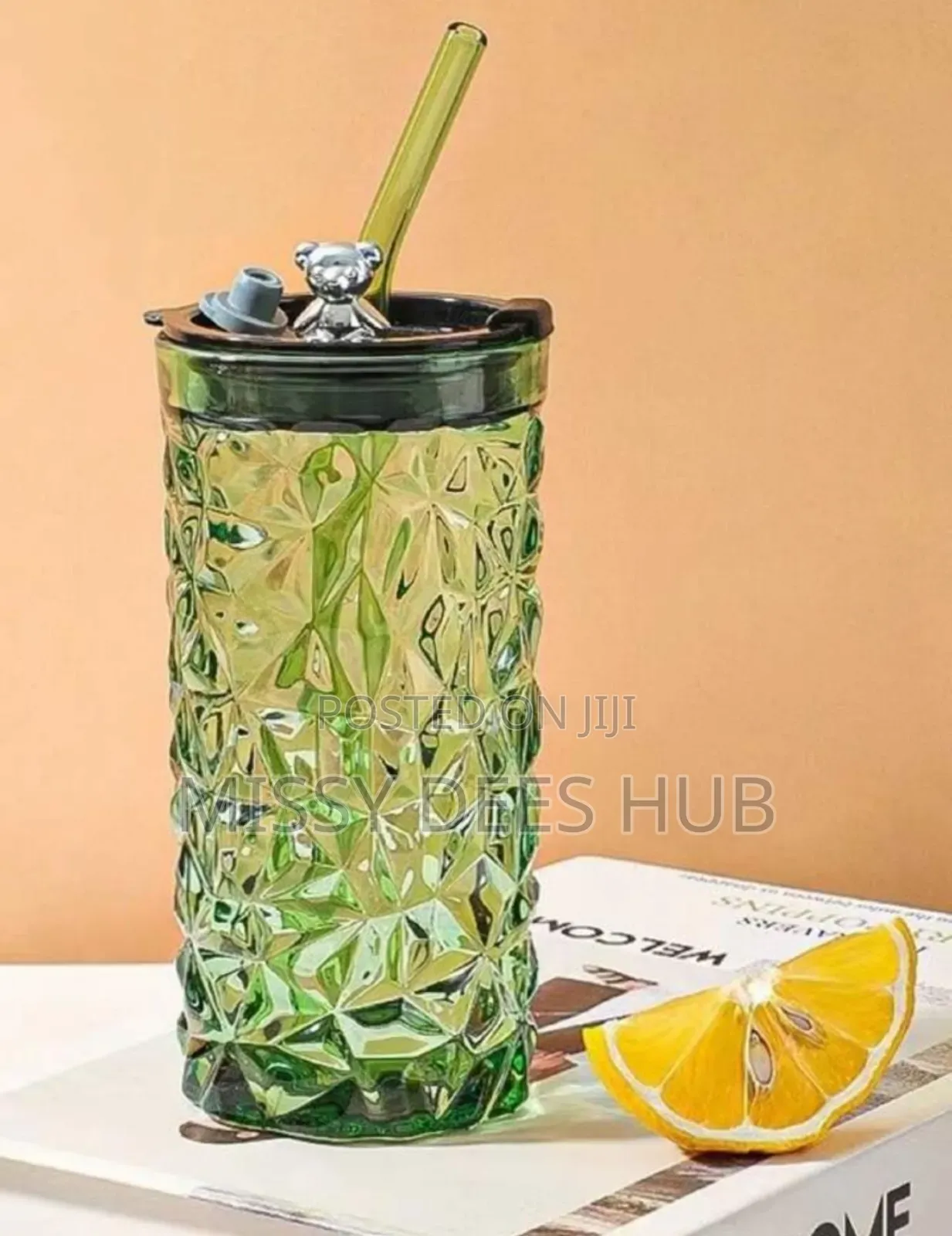 Cute Bear Glass Cup With Lid + Straw - 400ml