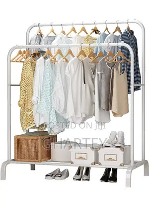 Portable Clothes Hanging Rack, Bottom Shelves