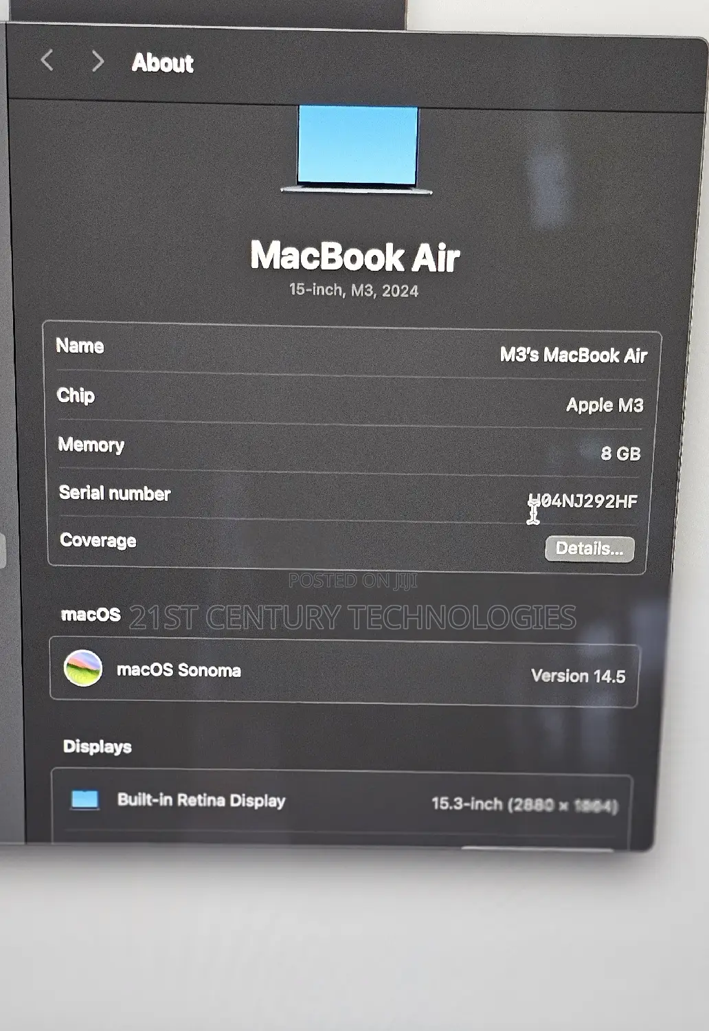 Laptop Apple MacBook Air 2024 M3 15-Inch 8GB Apple M3 SSD 256GB
