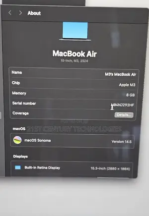 Laptop Apple MacBook Air 2024 M3 15-Inch 8GB Apple M3 SSD 256GB