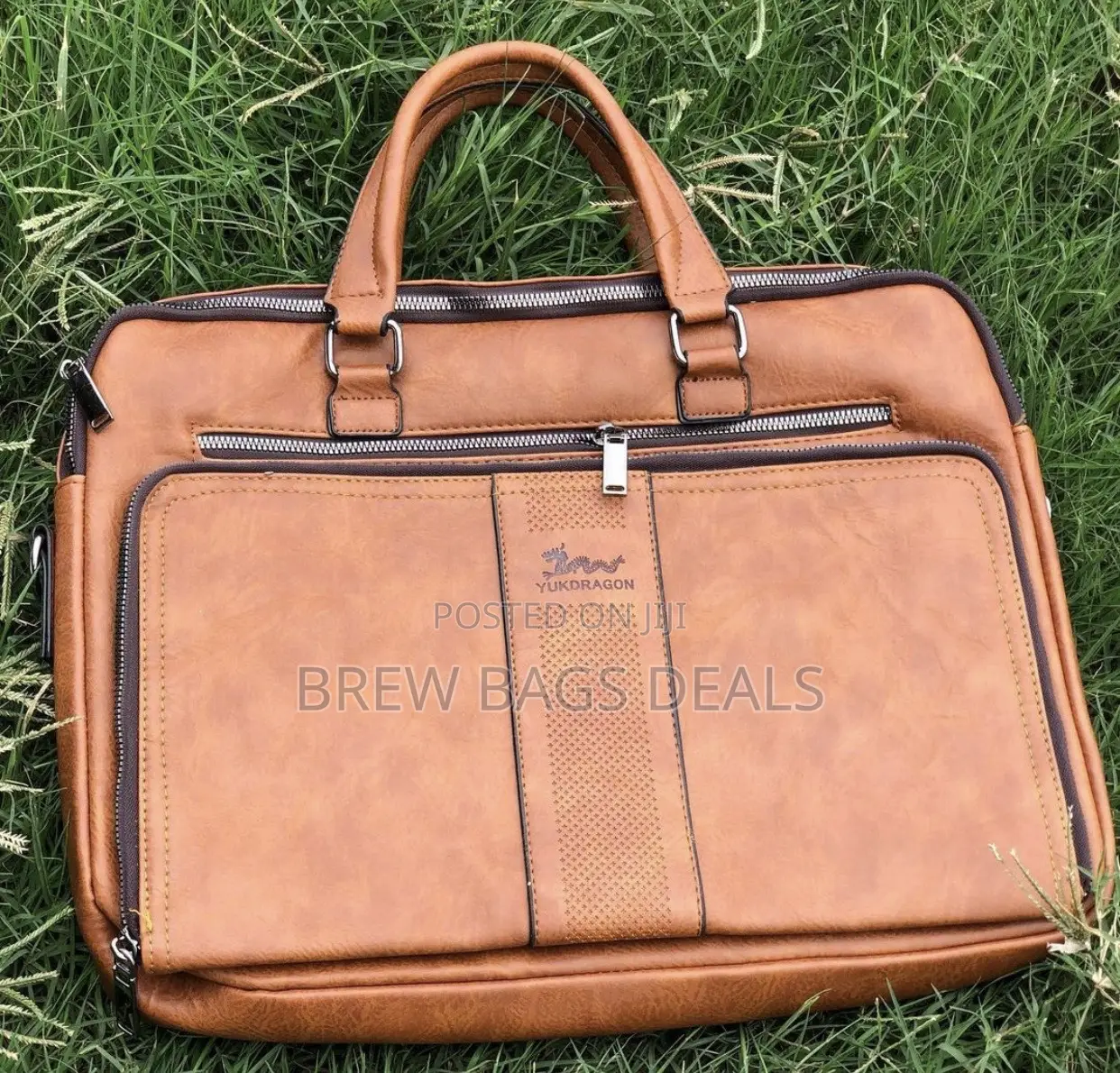 Pure Leather Light Brown Durable Laptop With Shoulder Strap