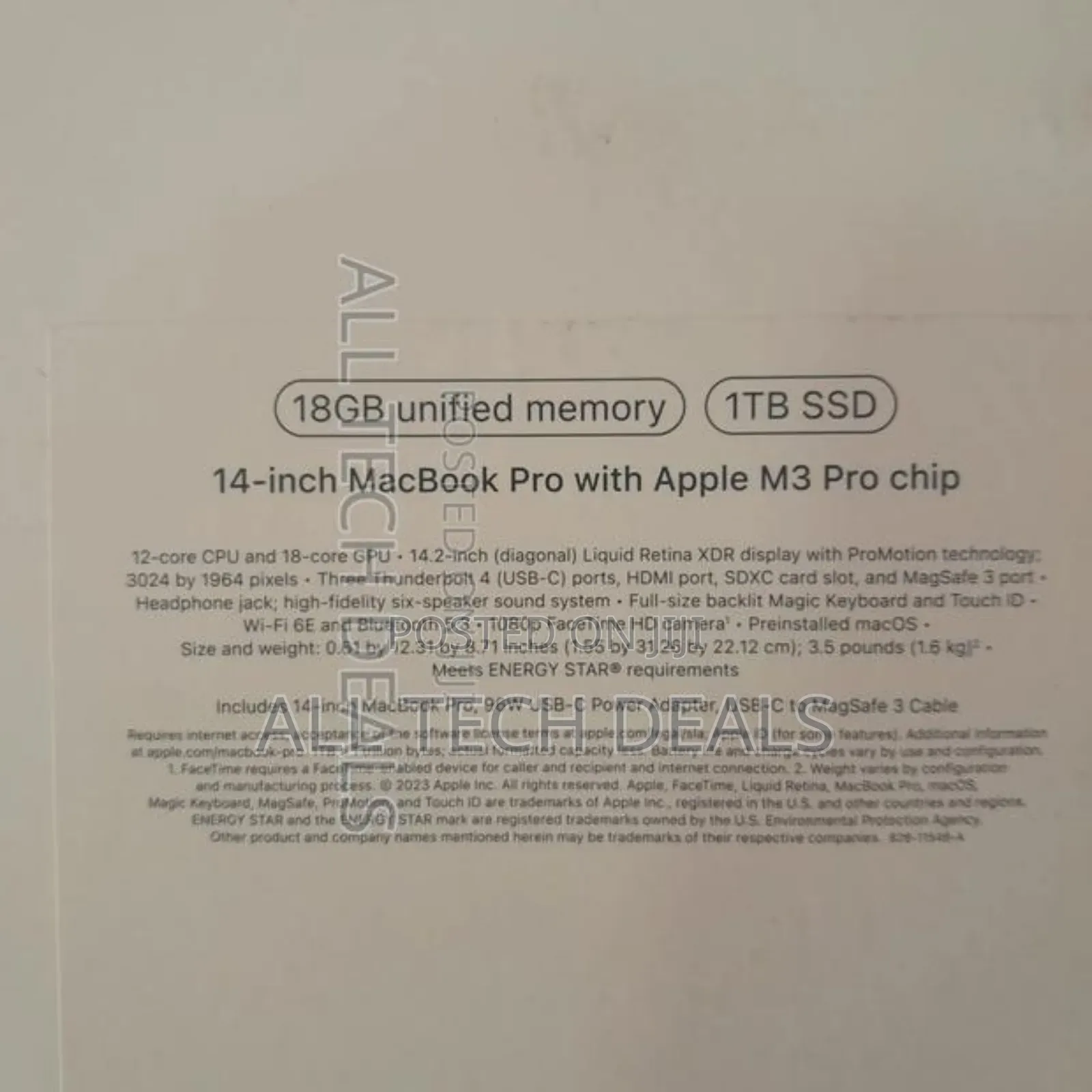 New Laptop Apple MacBook Pro 18GB Apple M3 Pro SSD 1T