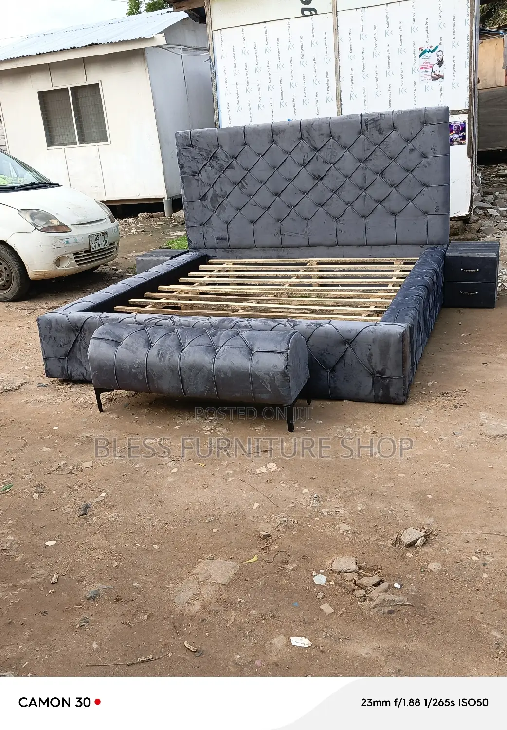 Queen Size Bed Frame With Side Drawers and Ottoman