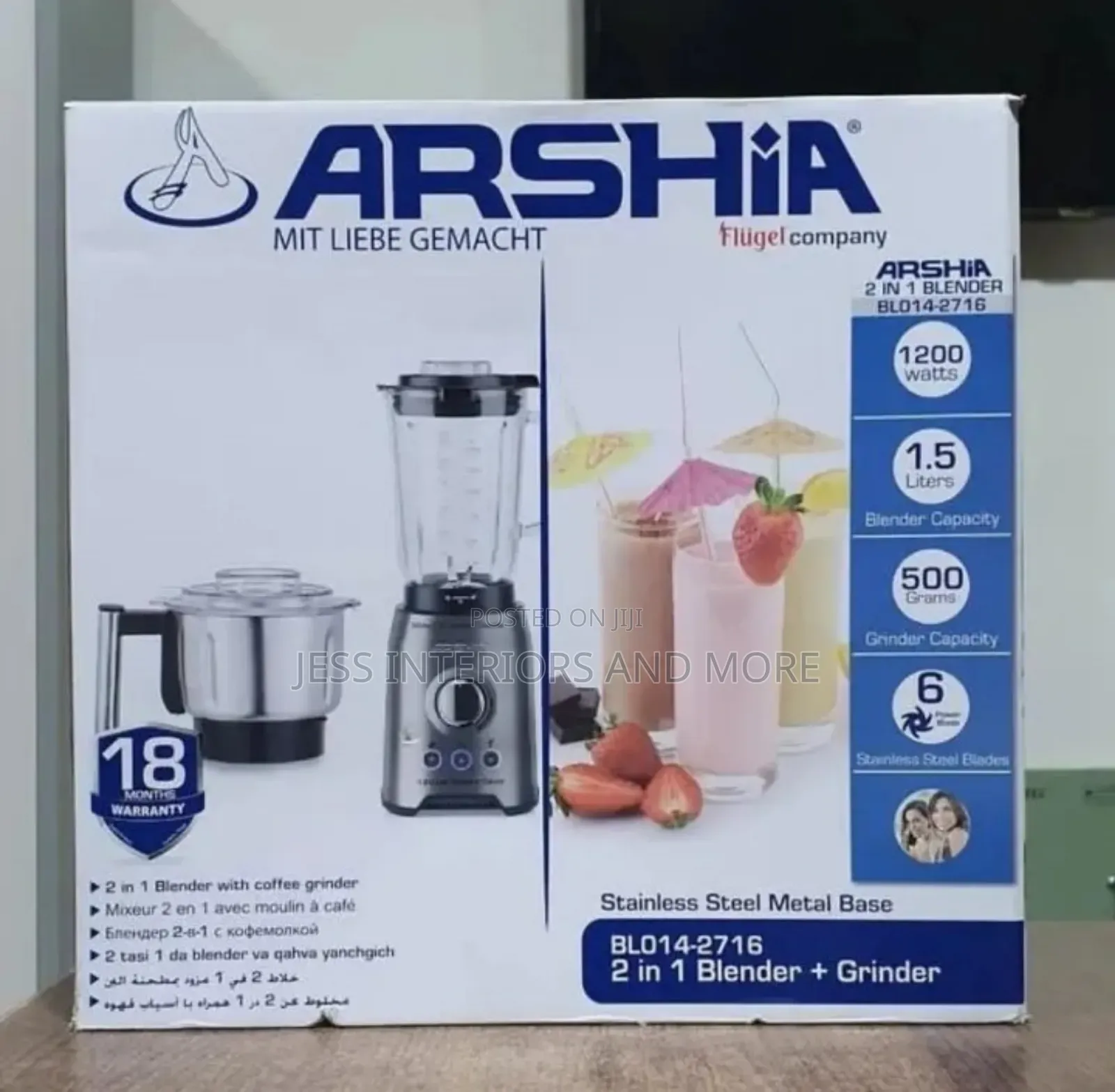 Arshia 2 in 1 Blender With Grinder