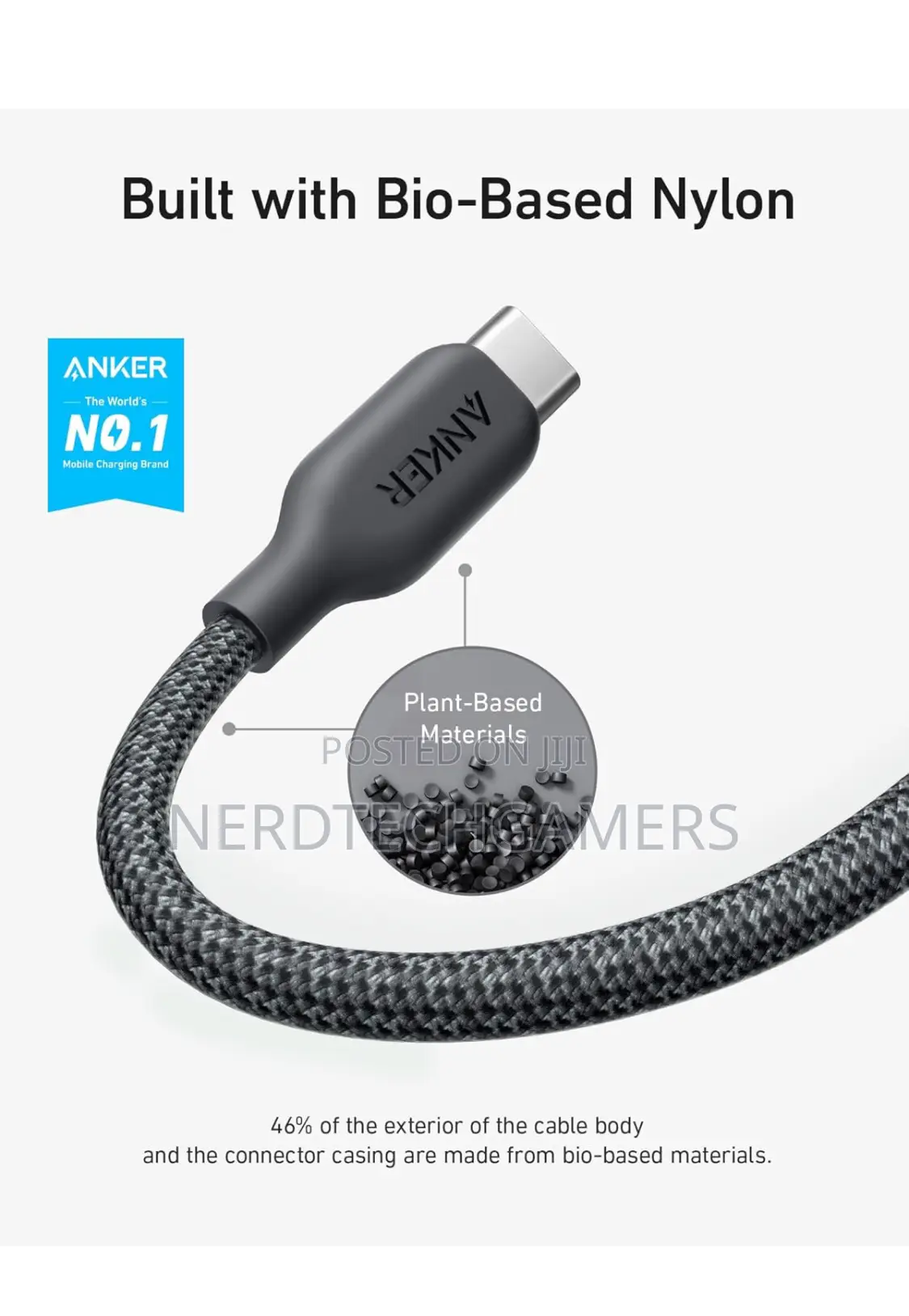 Anker USB C to C Cable (240W, 3 Ft), Bio-Braided Fast Charge