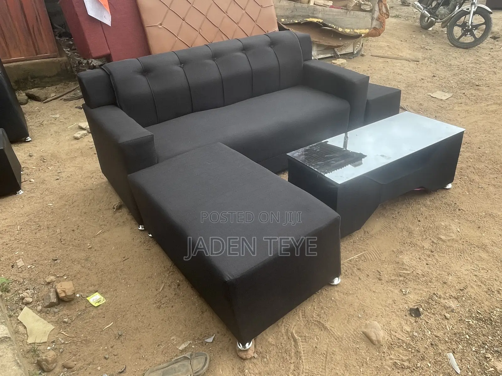 Black Fabric Sofa Set