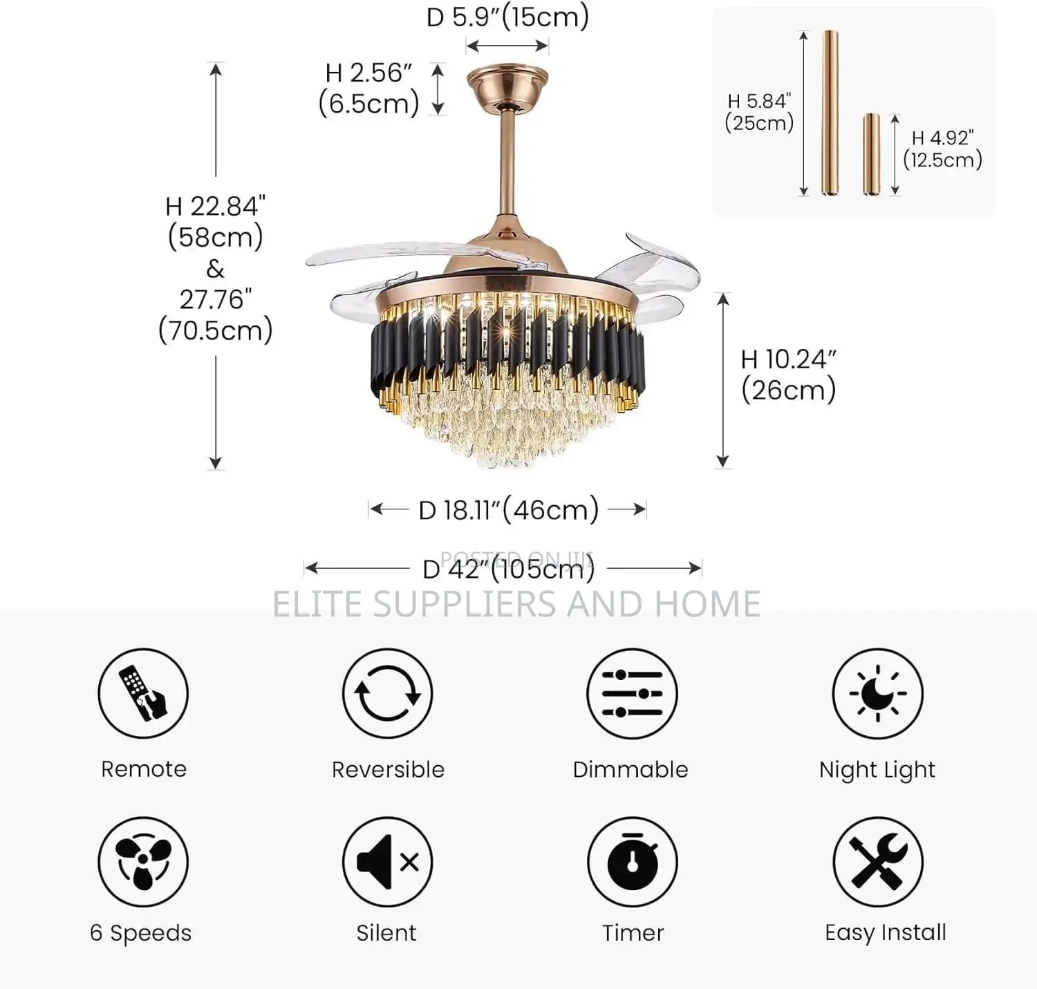 Crystal Ceiling Light With Fan/Fandelier(Grade A)