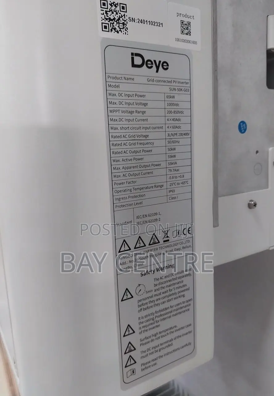 50,000 Watts (50 KW) DEYE Grid Tie (String) Inverter
