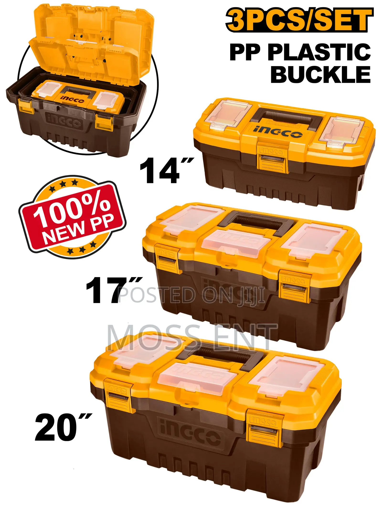 3 Pcs Plastic Tool Boxes Set 14" 17" 20" - Pbxk0301