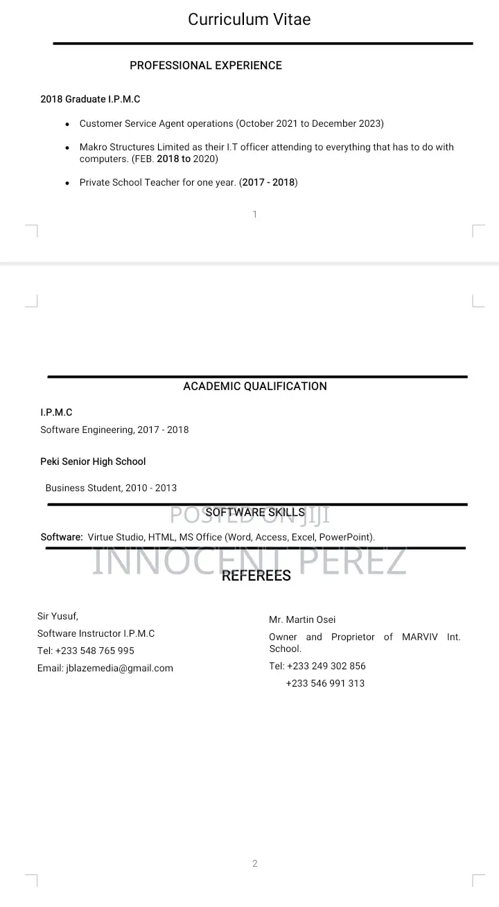 Customer Service CV