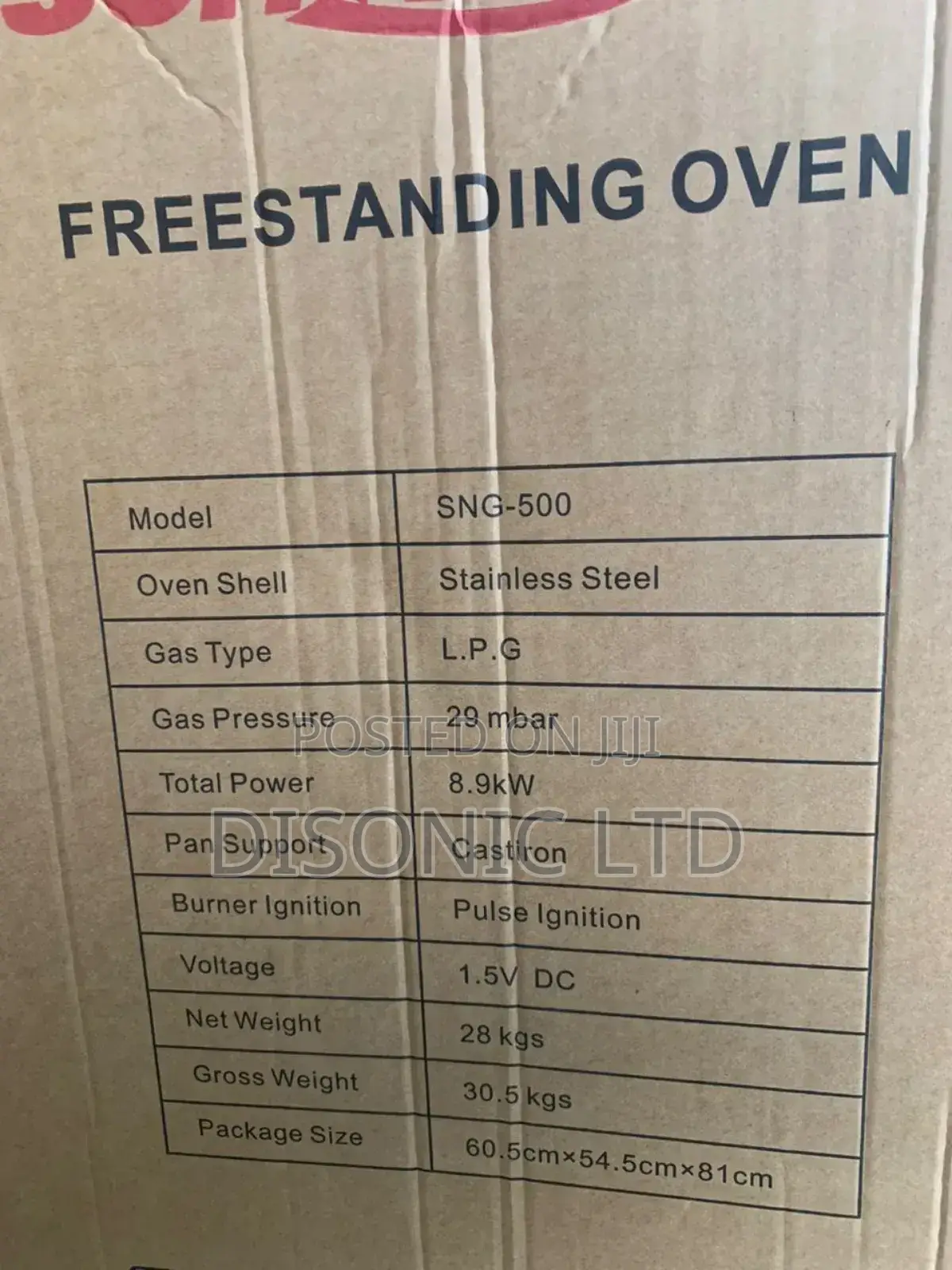 Sunny Walk 55 X 60 Gass Oven With Grill. Auto Ignition