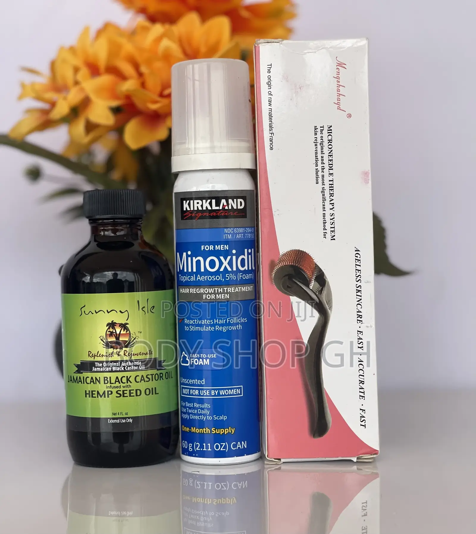Kirkland Minoxidil Foam + Derma Roller + Castor Oil