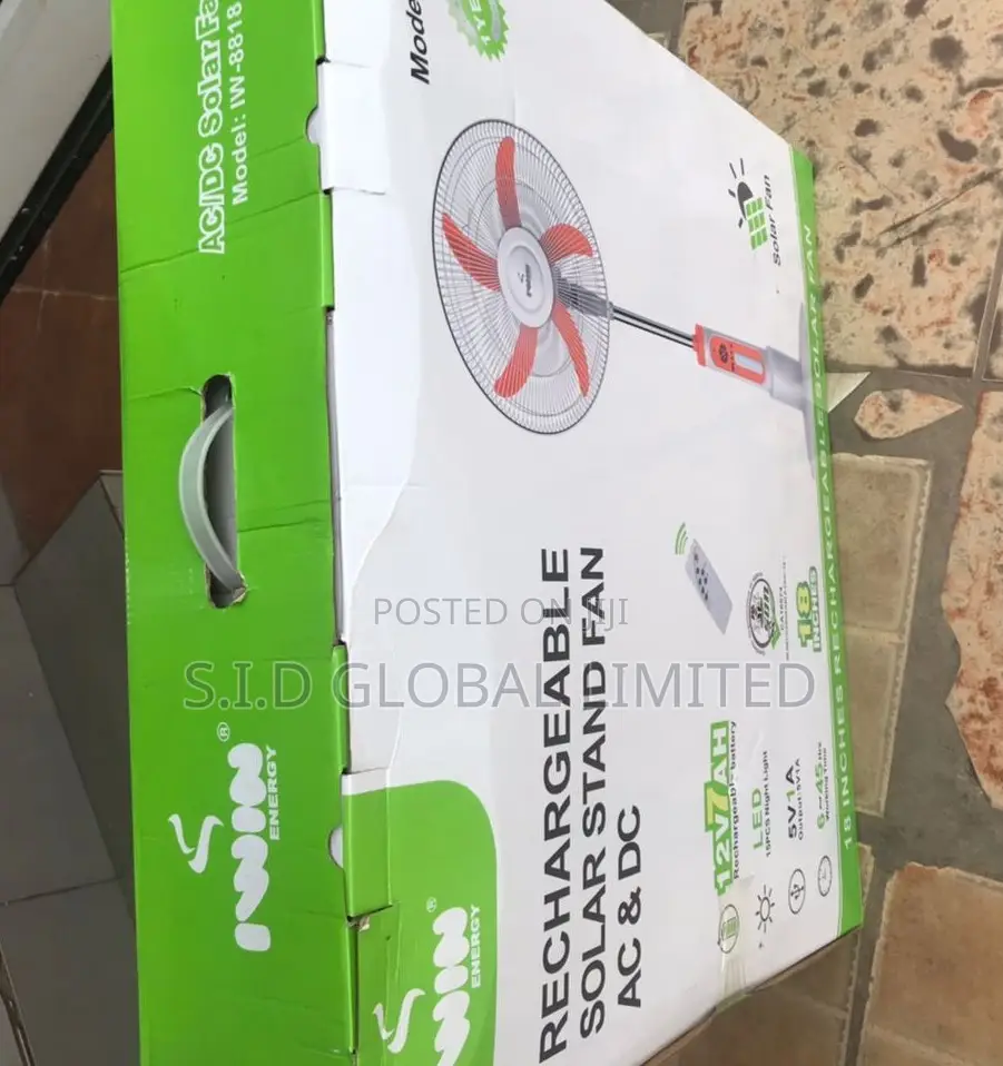 The Perfect Recchargeable 18'' Stand Solar Fan