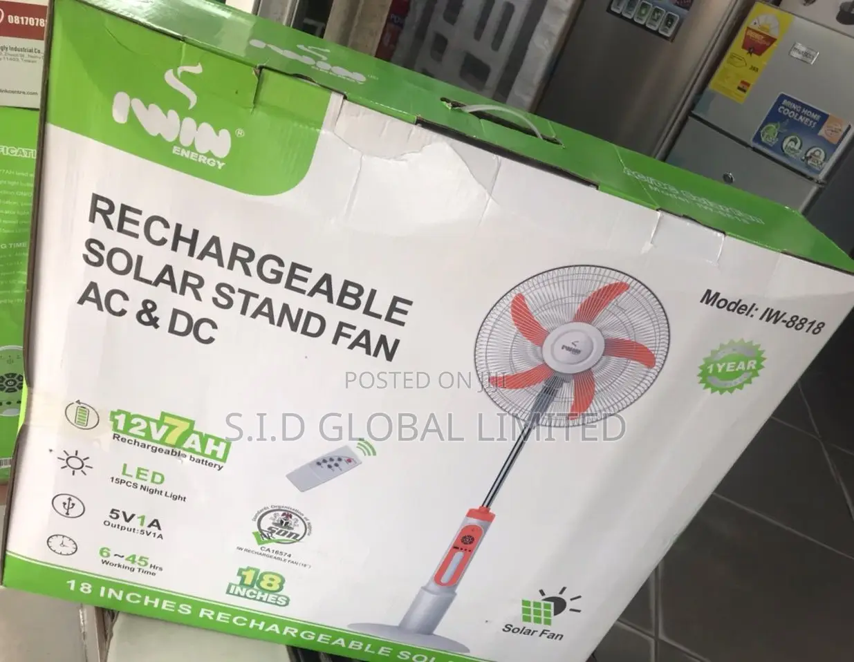 Excellent 18'' IWIN Rechargeable Solar Stand Fan