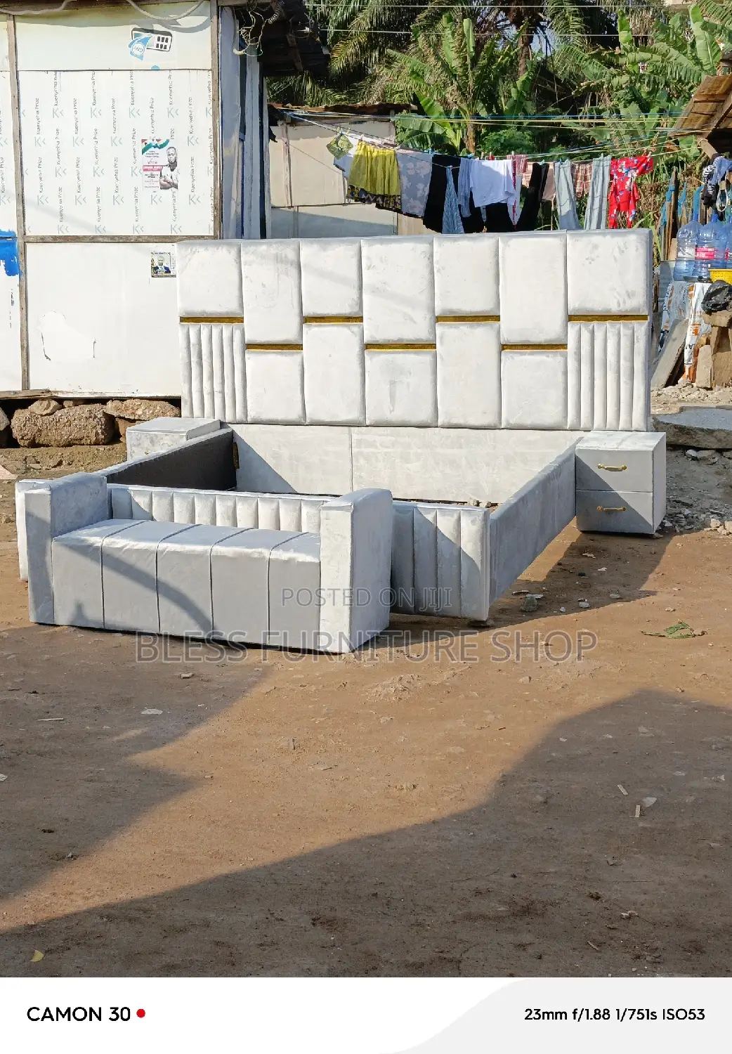 Queen Size Bed Frame With Side Drawers and Ottoman