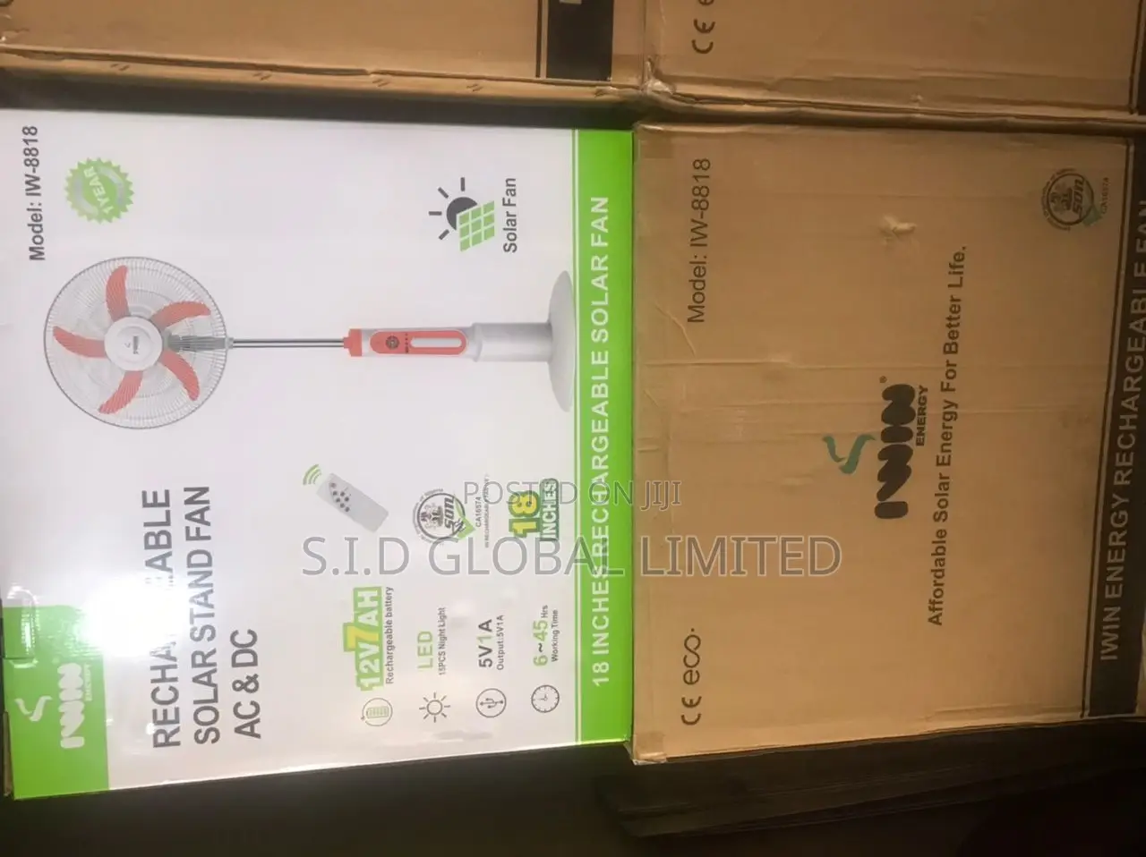 Valuable 18'' IWIN Solar Rechargeable Stand Fan