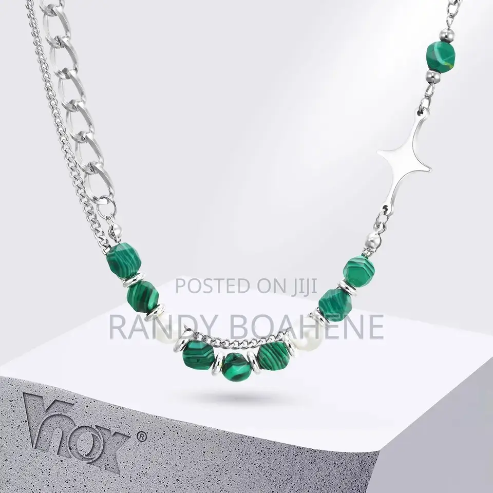 Layered Cuban Chain Necklace With Stone Beads
