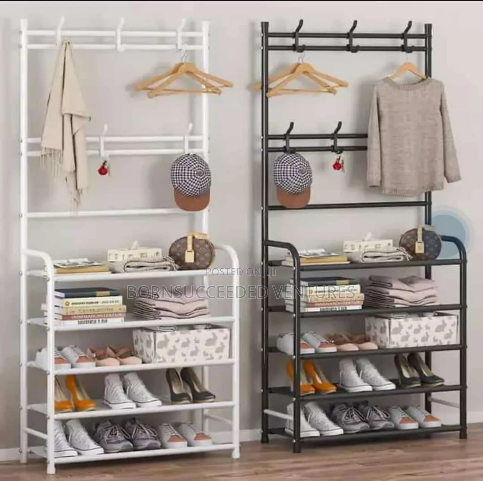Shoe Store Rack With Cloth Hangers