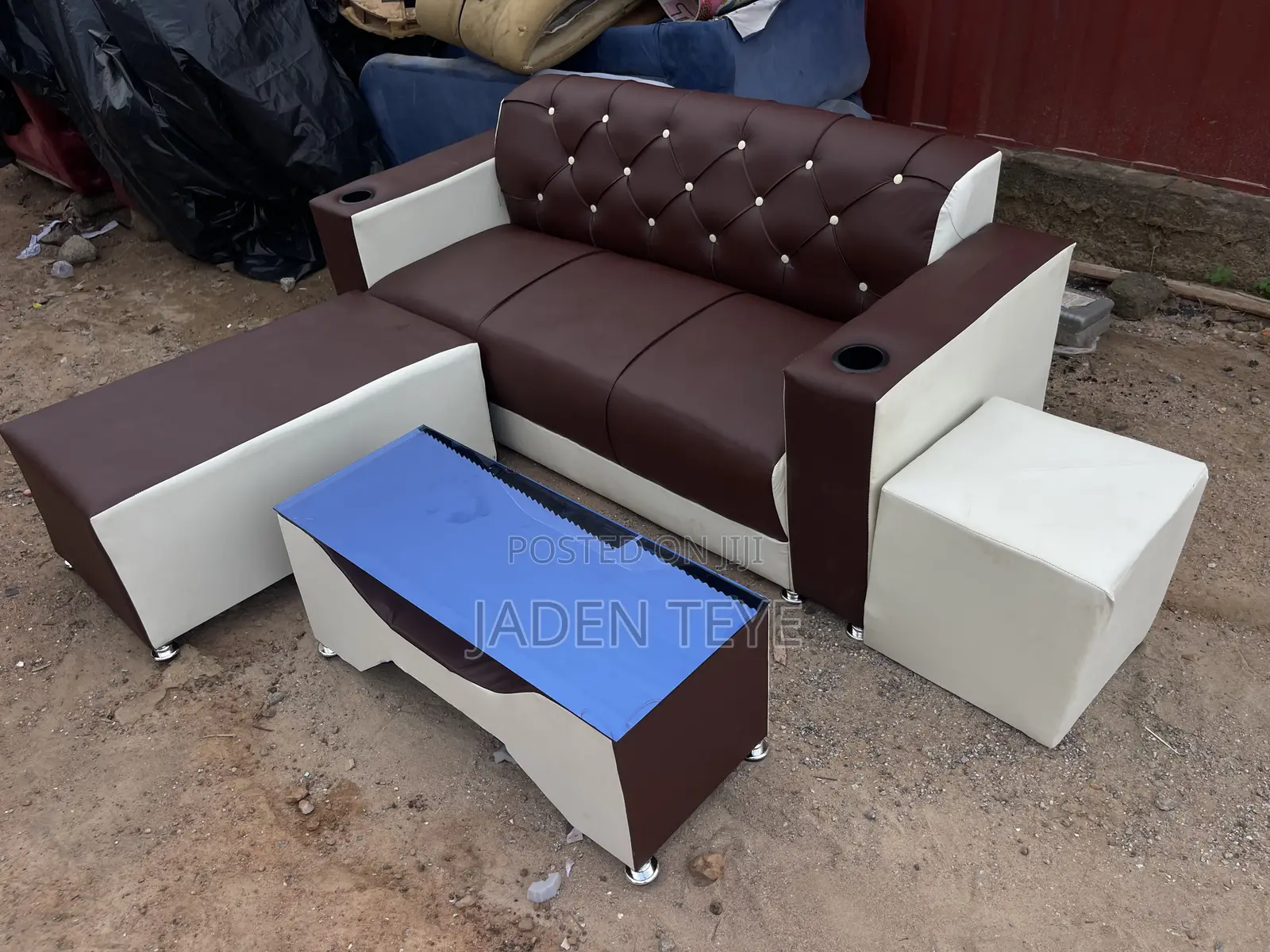 Brown and Cream Sofa Set