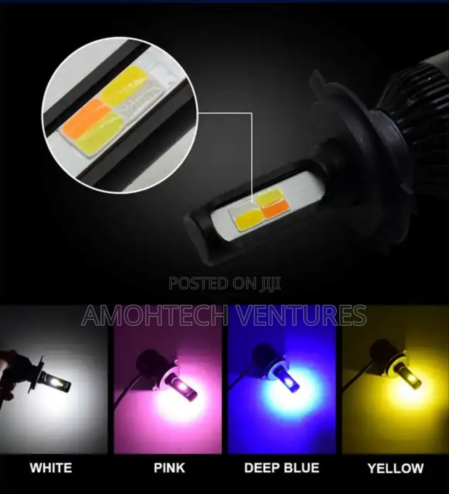 LED Head Light Lamp 4 Colors Switching