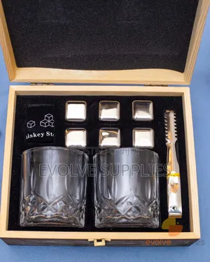 6pcs Stainless Whiskey Stones With 2 Glasses